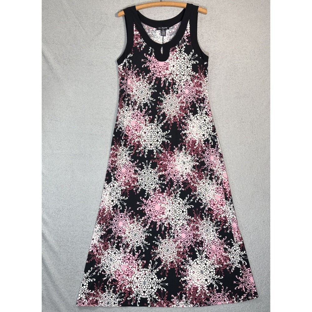 Elie McCarthy Dress Women's Size PXL Petite Dark Floral Snowflake Keyhole Flowy